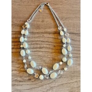 Talbots Double Strand Pearl & Crystal Layered Necklace Silver‎